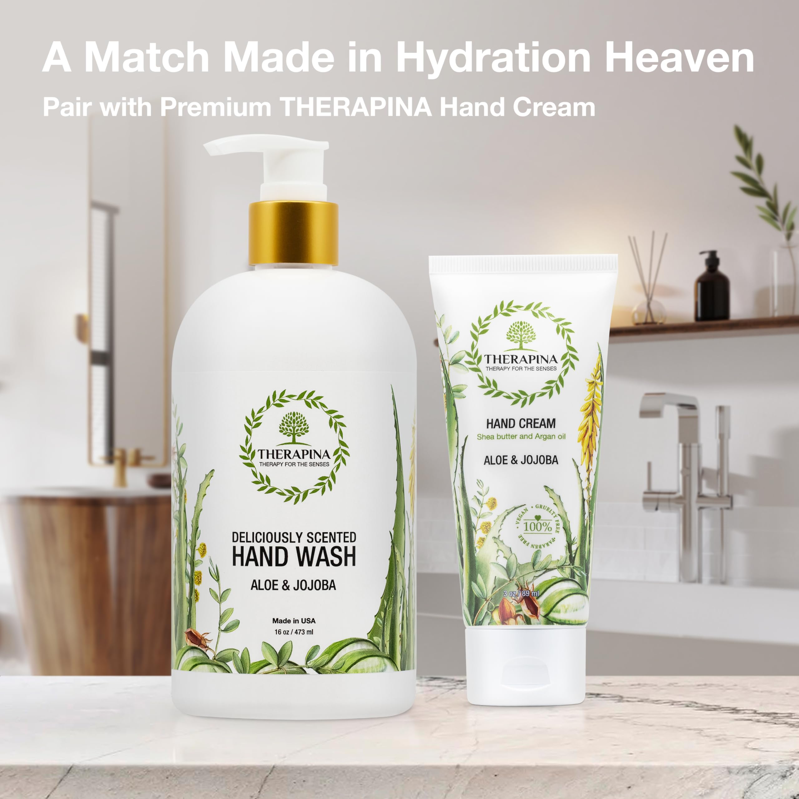 THERAPINA Aromatherapy Luxury Liquid Hand Soap – Vegan Aloe Vera & Botanical Oils (16 oz)