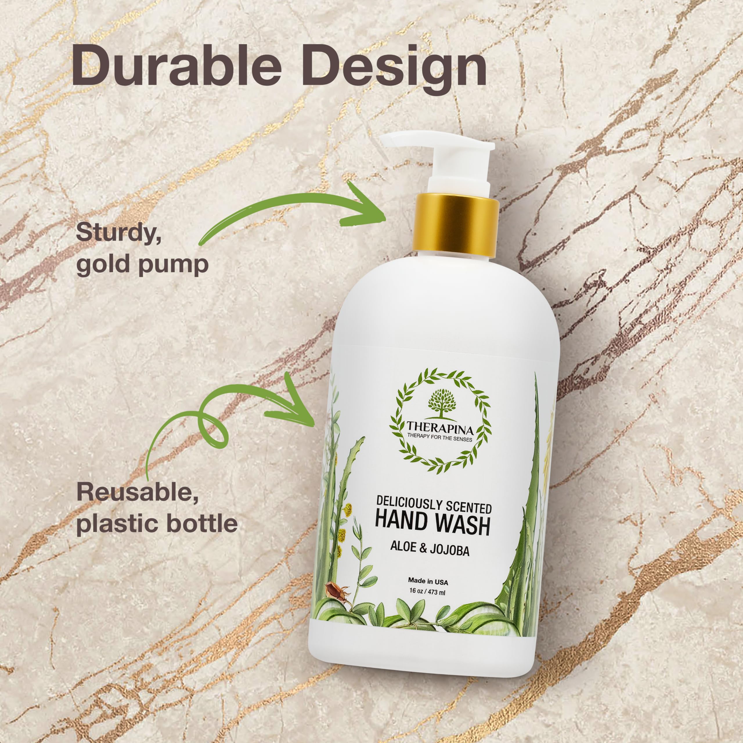 THERAPINA Aromatherapy Luxury Liquid Hand Soap – Vegan Aloe Vera & Botanical Oils (16 oz)
