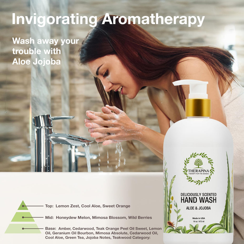 THERAPINA Aromatherapy Luxury Liquid Hand Soap – Vegan Aloe Vera & Botanical Oils (16 oz)
