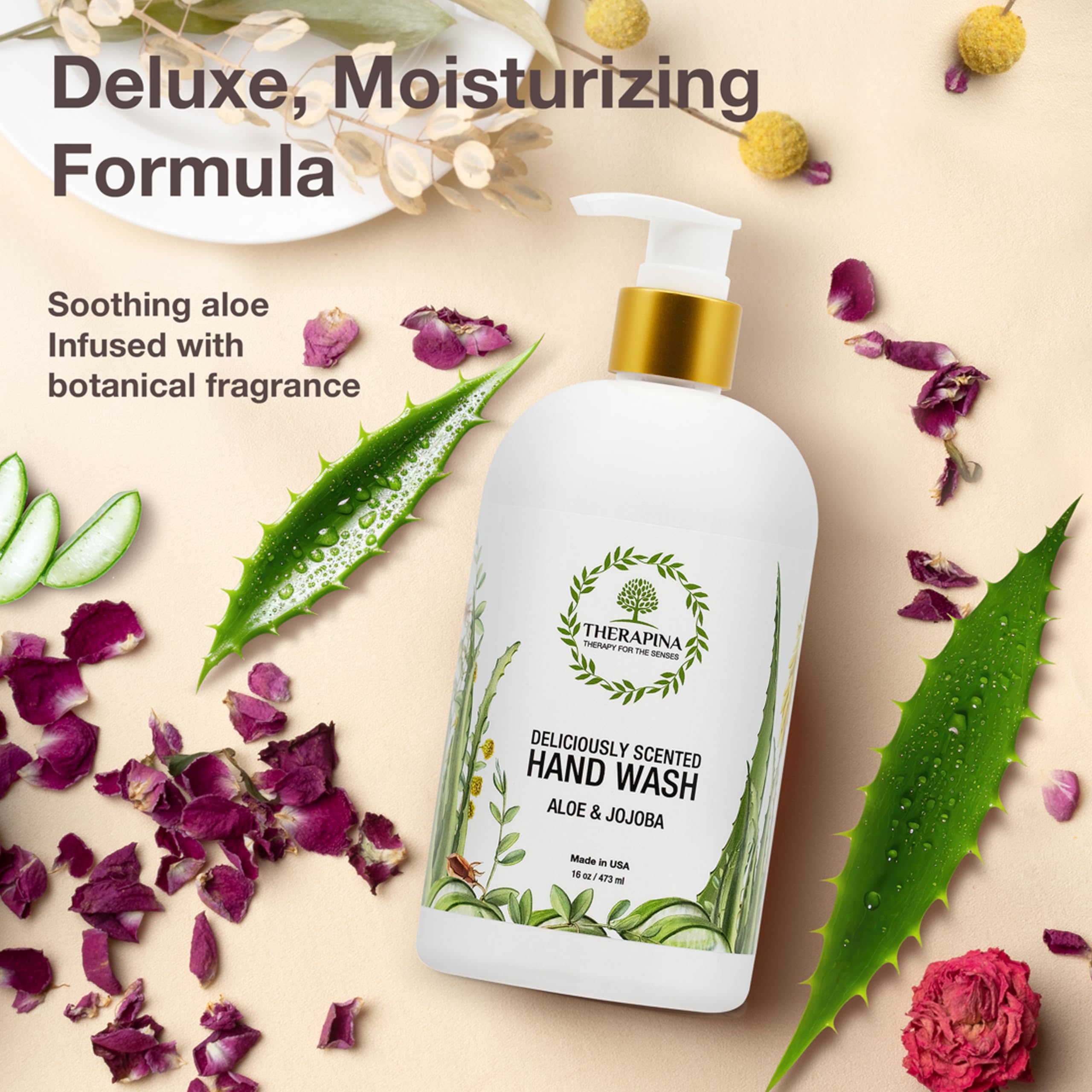 THERAPINA Aromatherapy Luxury Liquid Hand Soap – Vegan Aloe Vera & Botanical Oils (16 oz)