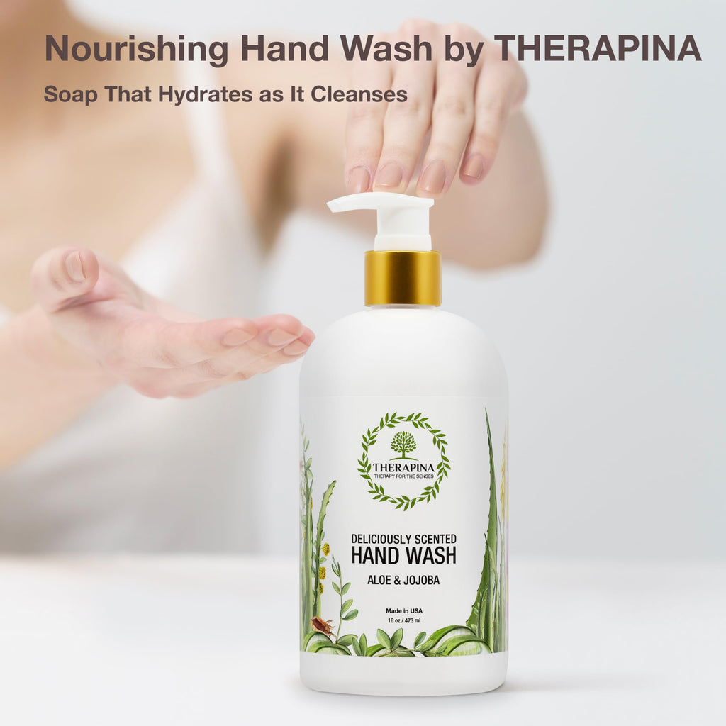 THERAPINA Aromatherapy Luxury Liquid Hand Soap – Vegan Aloe Vera & Botanical Oils (16 oz)