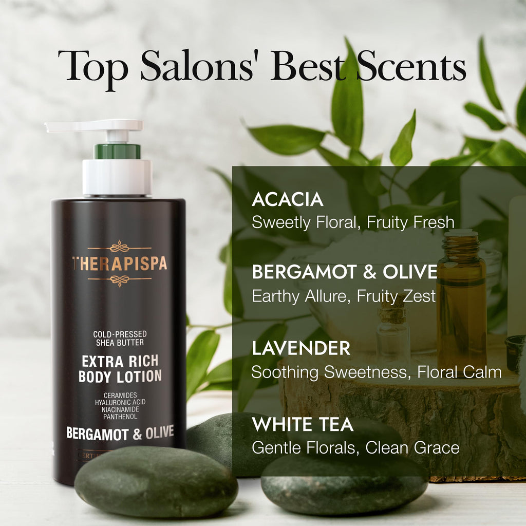 THERAPISPA Scented Body Lotion – Bergamot & Olive, 17.0 fl oz | Deep Hydration with Shea Butter, Ceramides & Panthenol