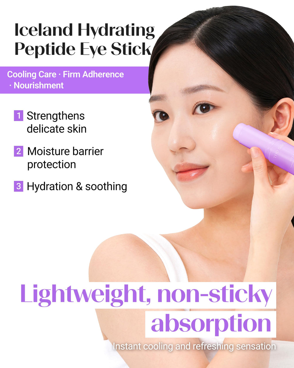 THESAEM Iceland Eye Stick Bundle – 2 Pack (Collagen + Peptide) 0.38 oz Each | Cooling Under-Eye Care with 6-Type Collagen & 5-Peptide Complex