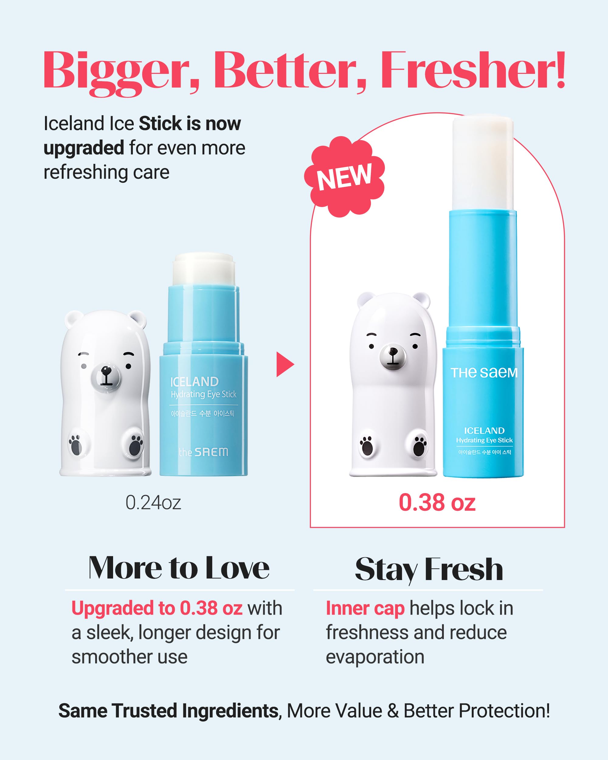 THESAEM Iceland Hydrating Eye Stick with Bear Keyring Set – Cooling Under-Eye Balm, 0.38oz