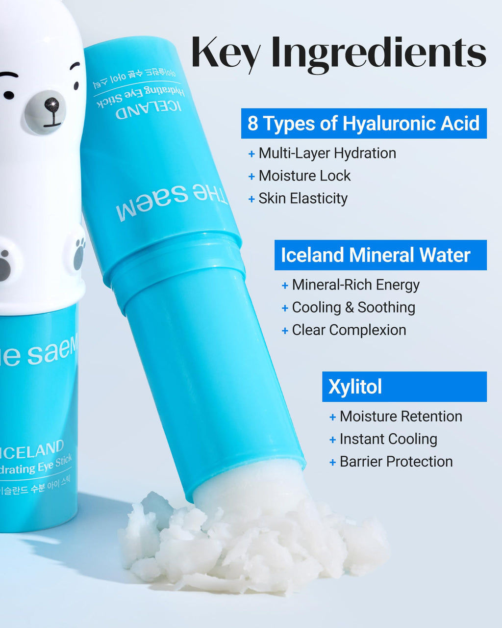 THESAEM Iceland Hydrating Eye Stick with Bear Keyring Set – Cooling Under-Eye Balm, 0.38oz