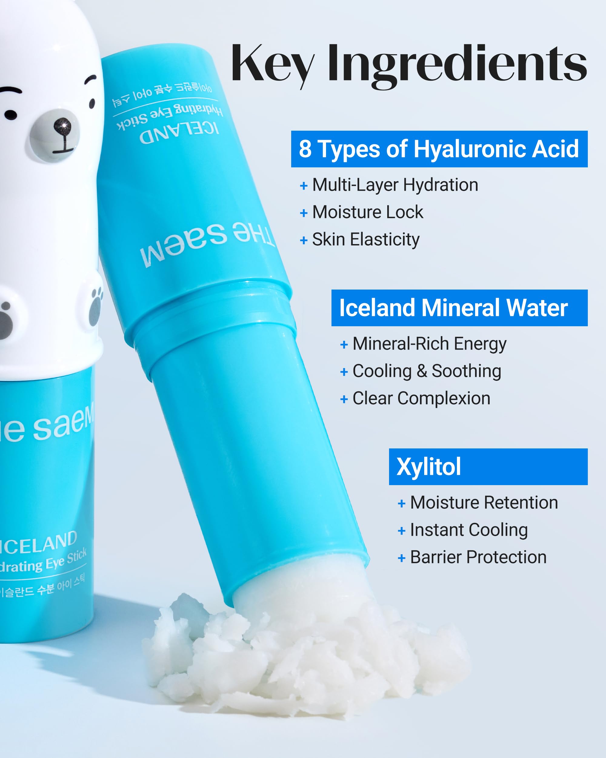 THESAEM Iceland Hydrating Eye Stick with Bear Keyring Set – Cooling Under-Eye Balm, 0.38oz
