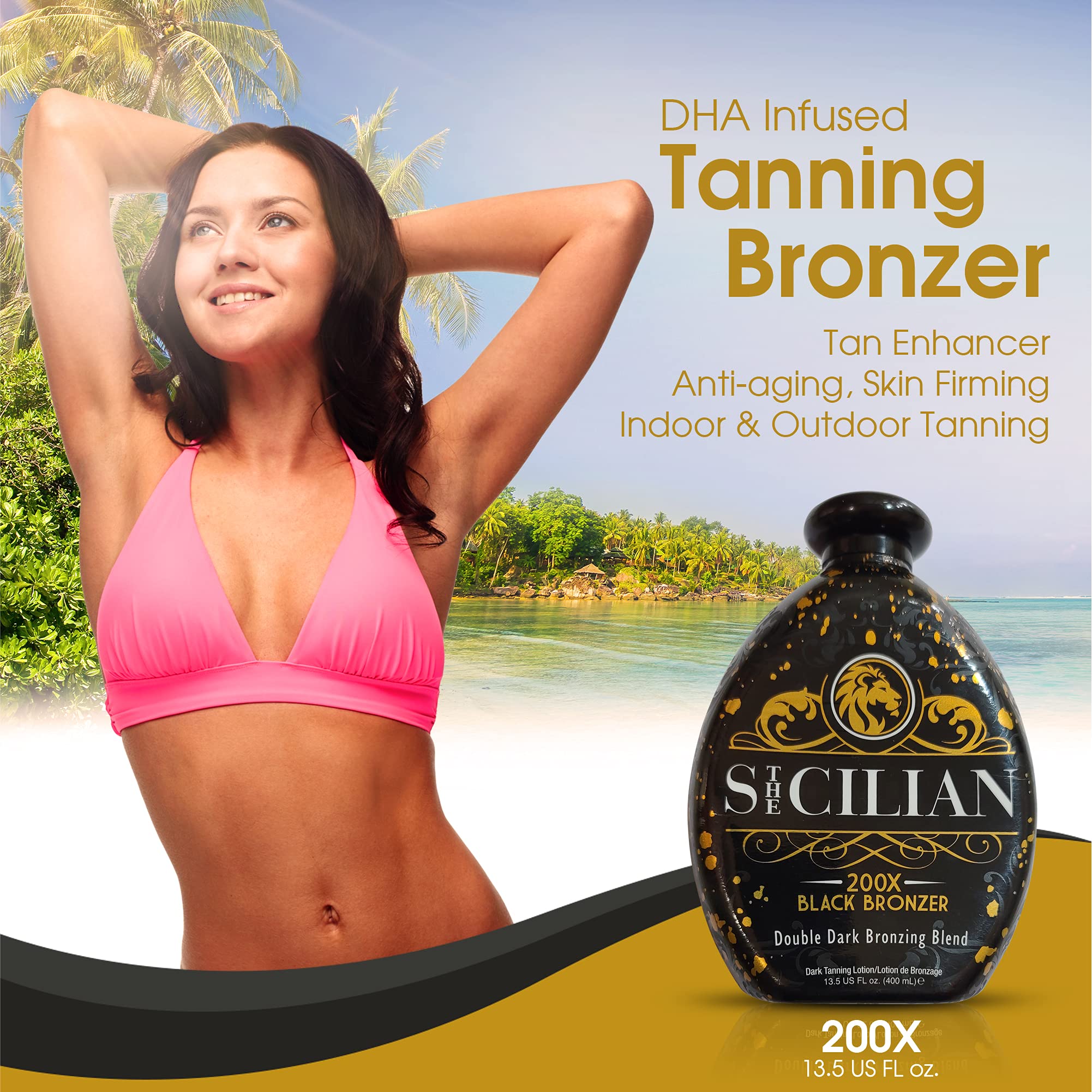 The Sicilian 200X Dark Black Bronzer Tanning Lotion | Gradual Sunless Tan & Nourished Skin