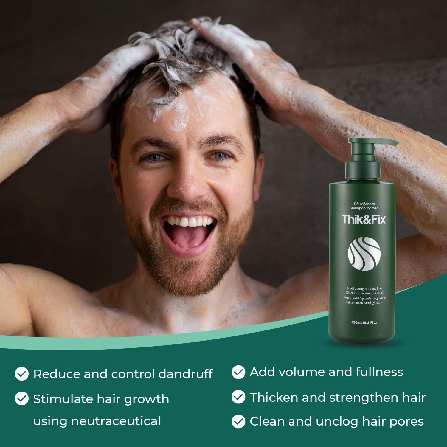 Thik&Fix Hair Growth Shampoo for Men – Volume, Strength & Texture, Scalp Hydration (15.2 oz)