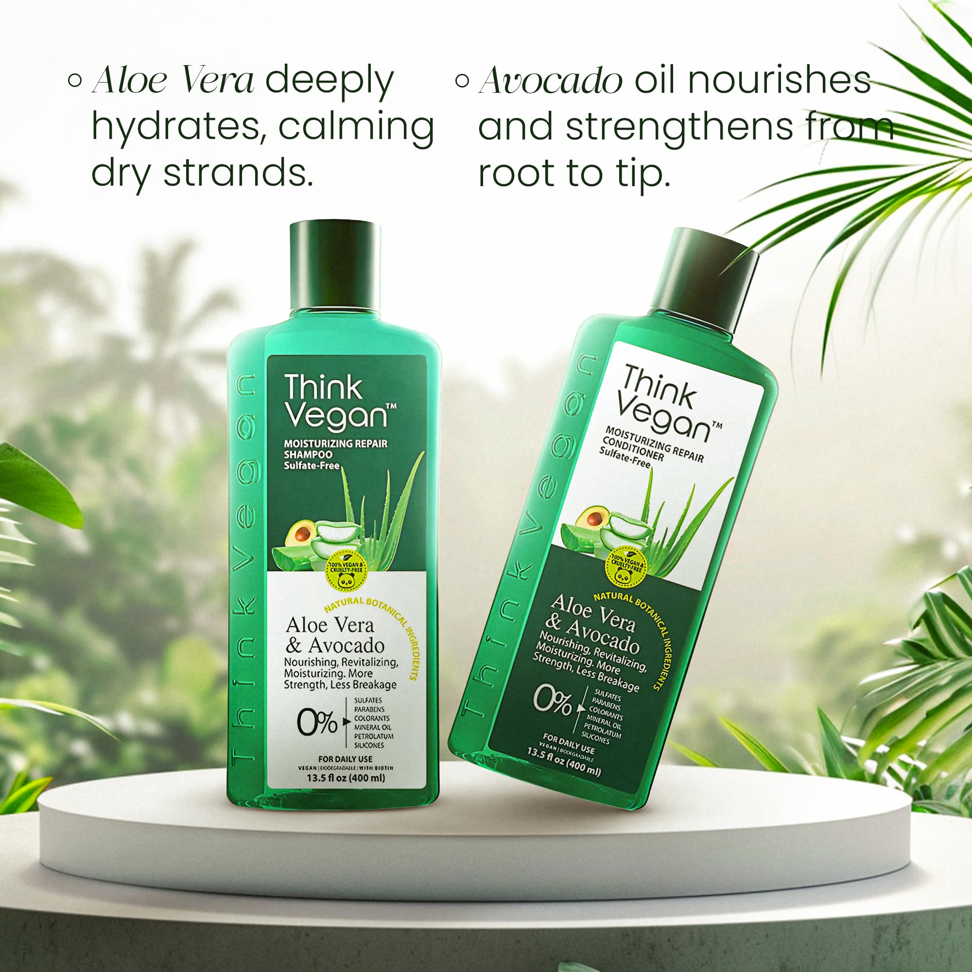 Think Vegan Organic Shampoo & Conditioner Set – Moisturizing Repair for All Hair Types