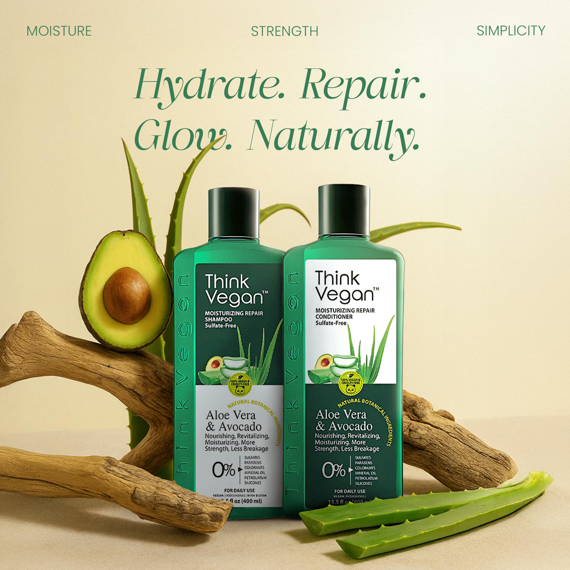 Think Vegan Organic Shampoo & Conditioner Set – Moisturizing Repair for All Hair Types