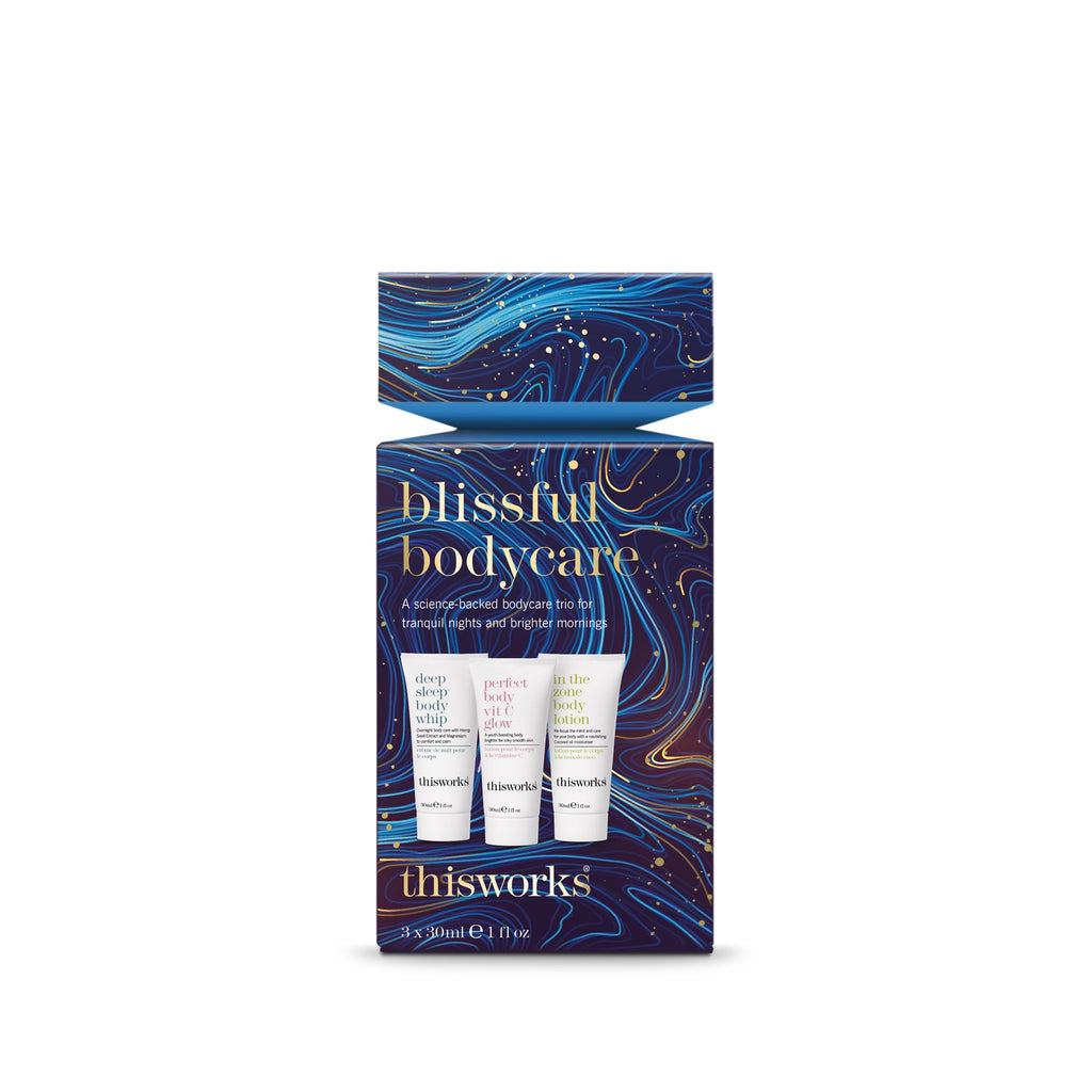 THISWORKS Blissful Bodycare Trio – Travel-Size 30ml Moisturizers: Deep Sleep, Vit C Glow, In The Zone