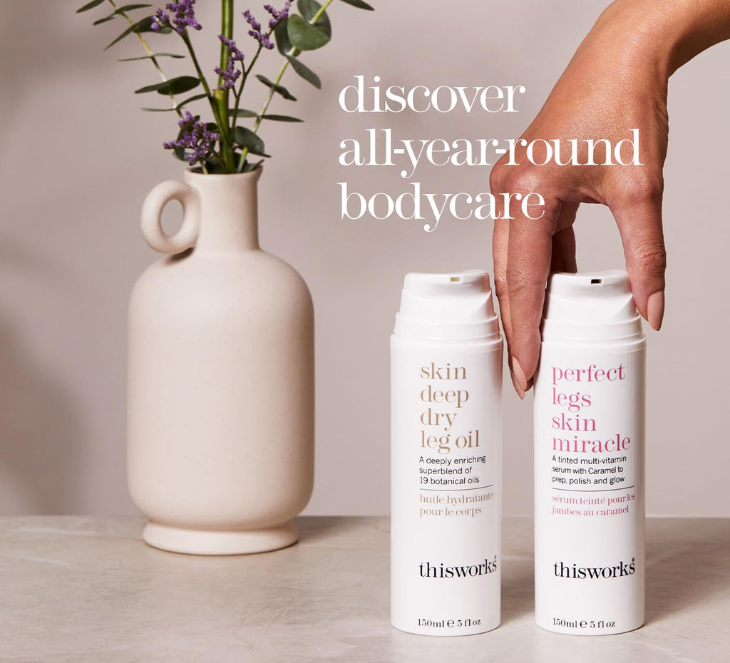 THISWORKS Skin Deep Dry Leg Oil – 100% Natural Body Oil with 13 Essential Oils & 6 Cold-Pressed Oils, 5 oz
