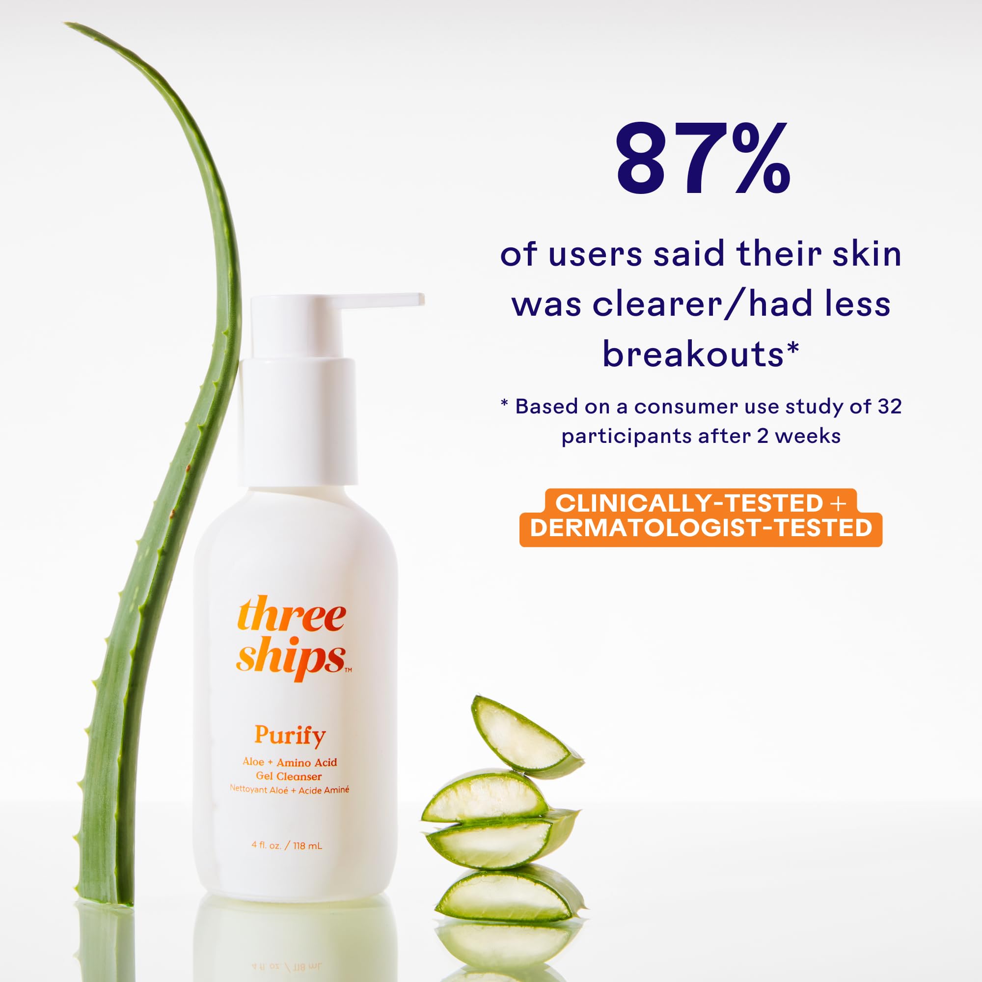 Three Ships Purify Aloe + Amino Acid Gel Cleanser – Gentle Hydration for Daily Cleansing
