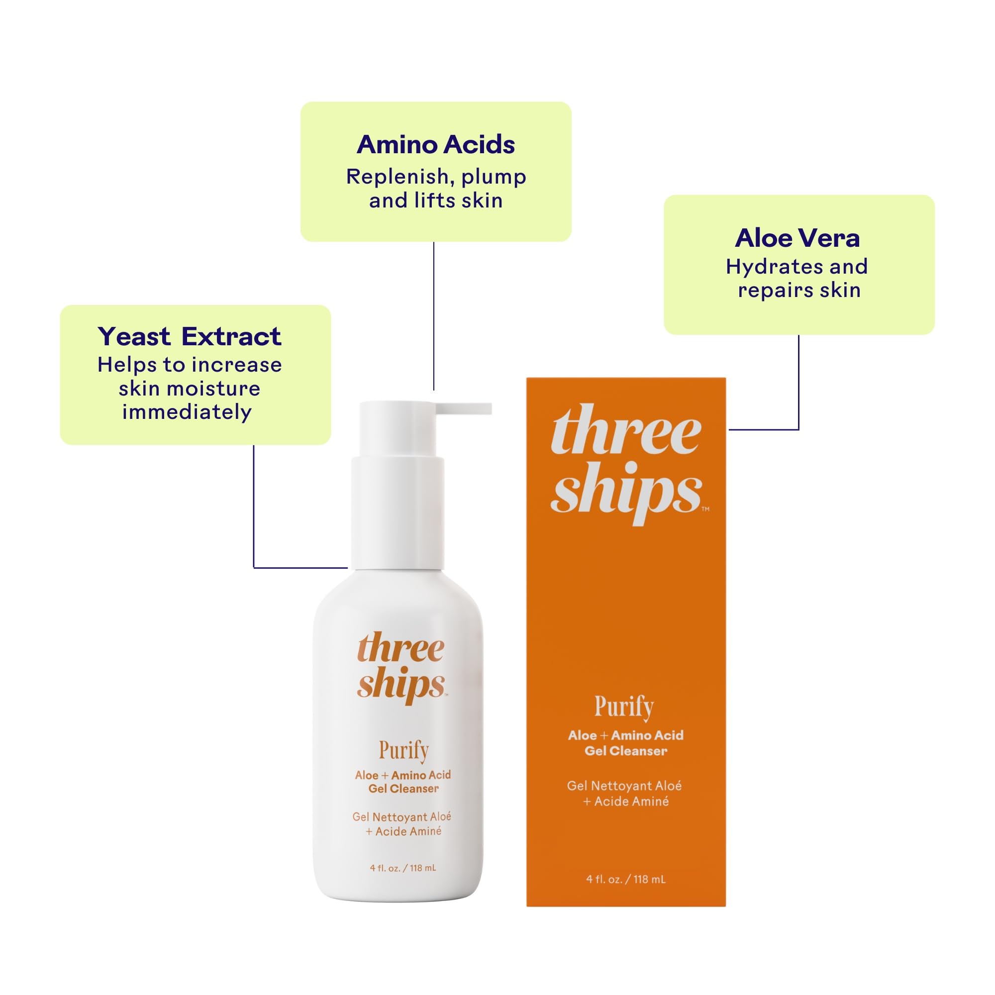 Three Ships Purify Aloe + Amino Acid Gel Cleanser – Gentle Hydration for Daily Cleansing