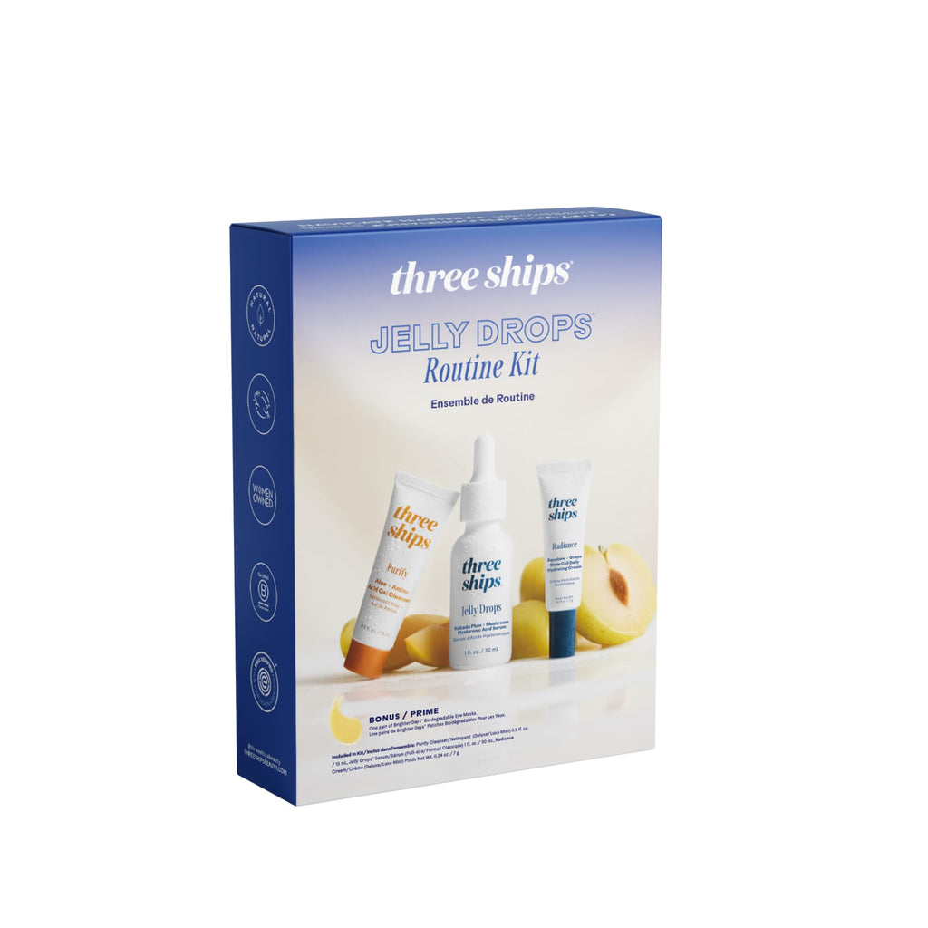 Three Ships Jelly Drops Routine Beauty Kit | Hydration Serum, Purify Gel Cleanser & Radiance Cream