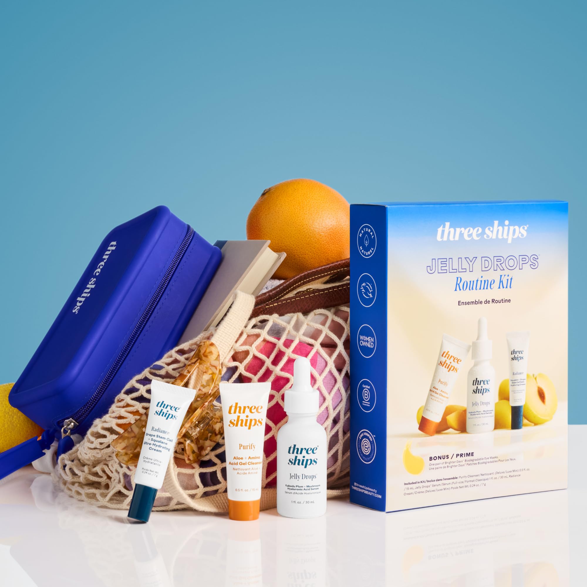 Three Ships Jelly Drops Routine Beauty Kit | Hydration Serum, Purify Gel Cleanser & Radiance Cream