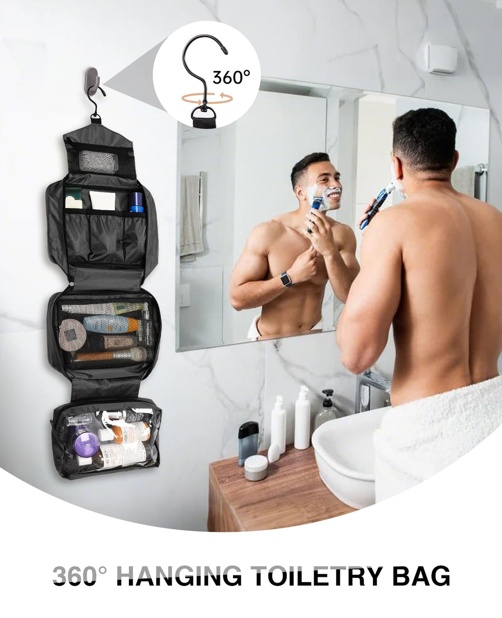 THSAM Travel Toiletry Bag – Large Hanging Organizer for Women & Men | Grey