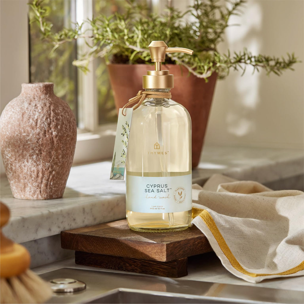 Thymes Cyprus Sea Salt Large Hand Wash (15.0 fl oz) – Hydrating Botanically Based Hand Soap