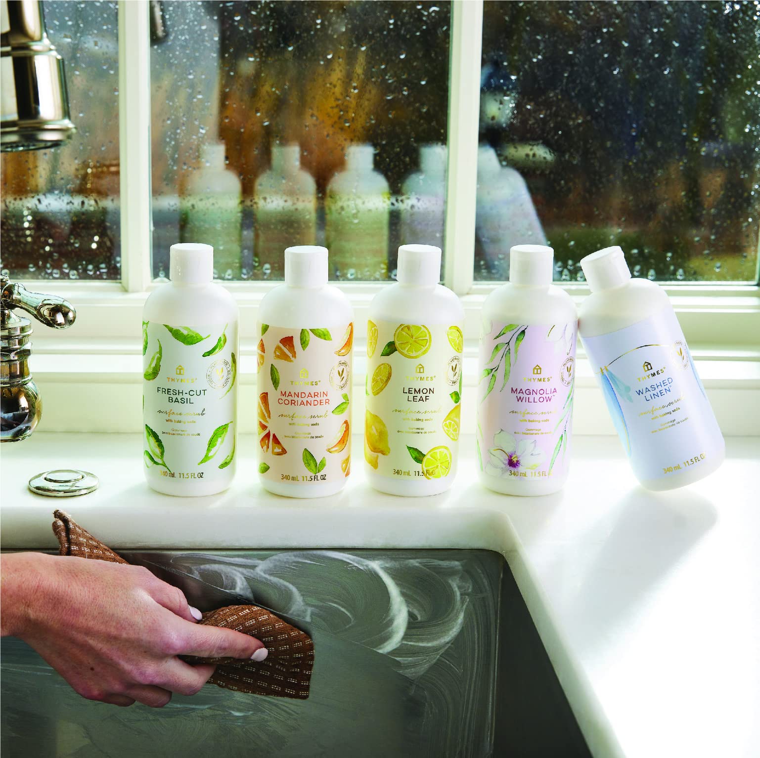 Thymes Soft Surface Scrub - Frasier Fir Multipurpose Cleaner with Baking Soda, Fennel & Parsley Extracts (11.5 Fl oz)