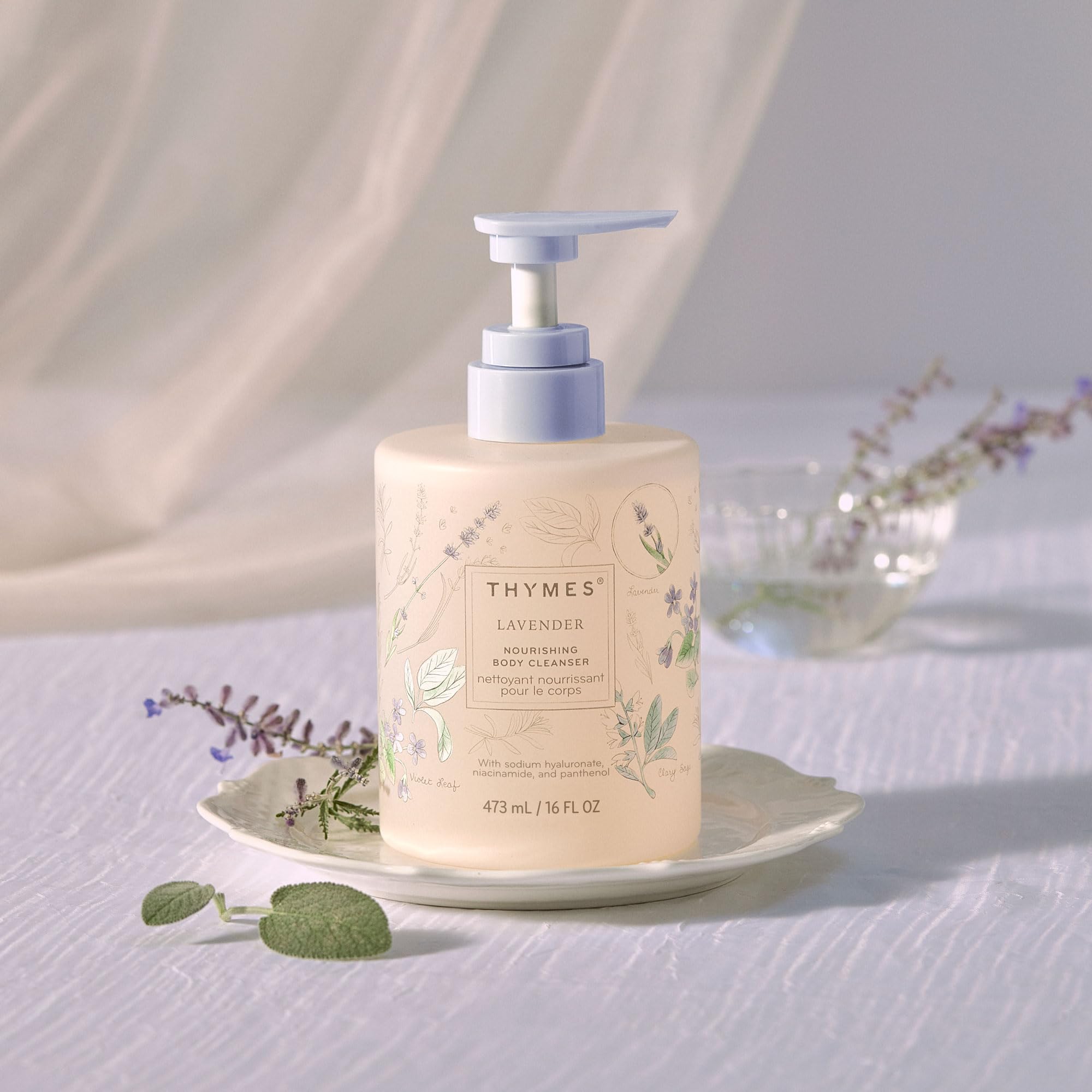 Thymes Nourishing Body Cleanser – Hydrating Lavender Body Wash with Pump, 16 fl oz
