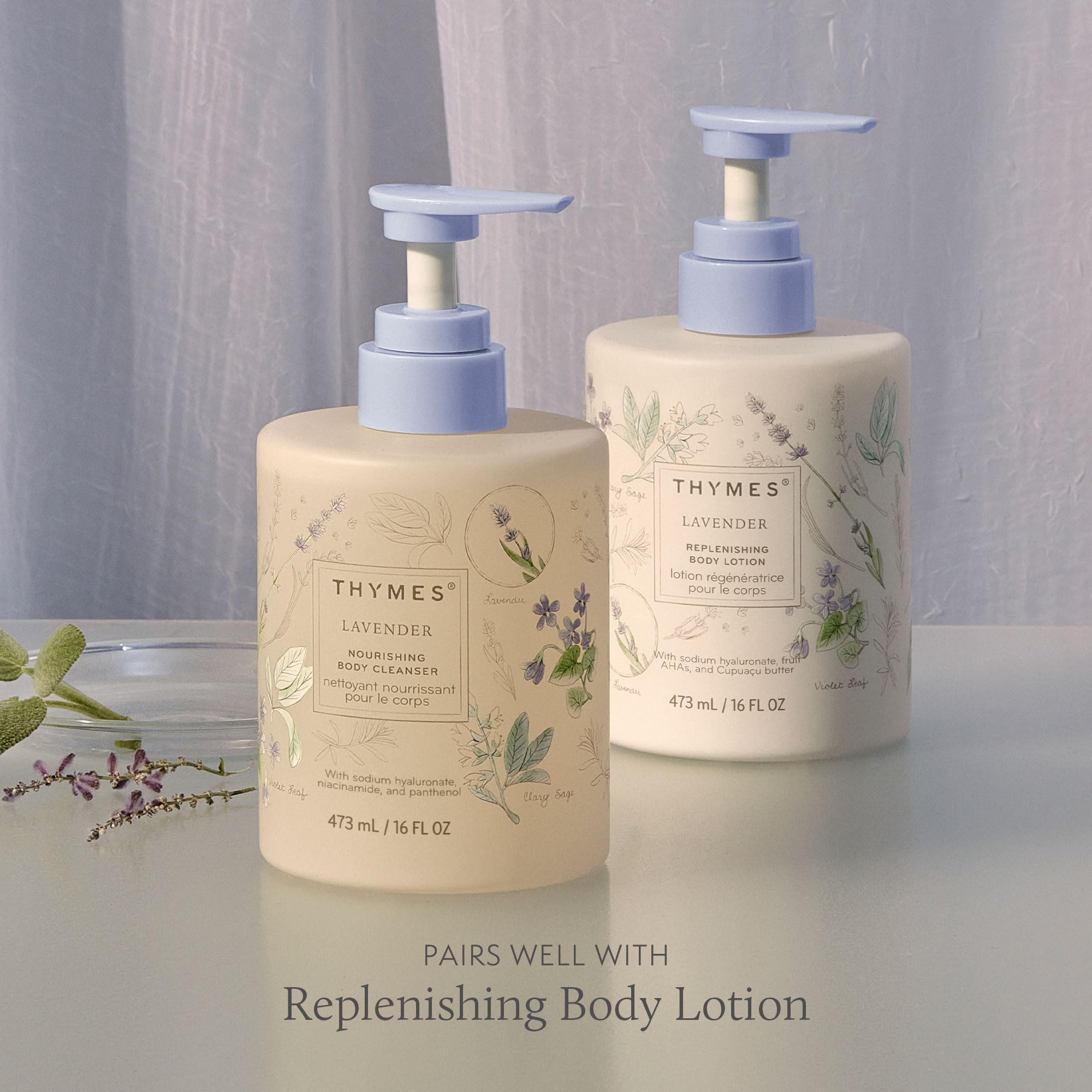 Thymes Nourishing Body Cleanser – Hydrating Lavender Body Wash with Pump, 16 fl oz