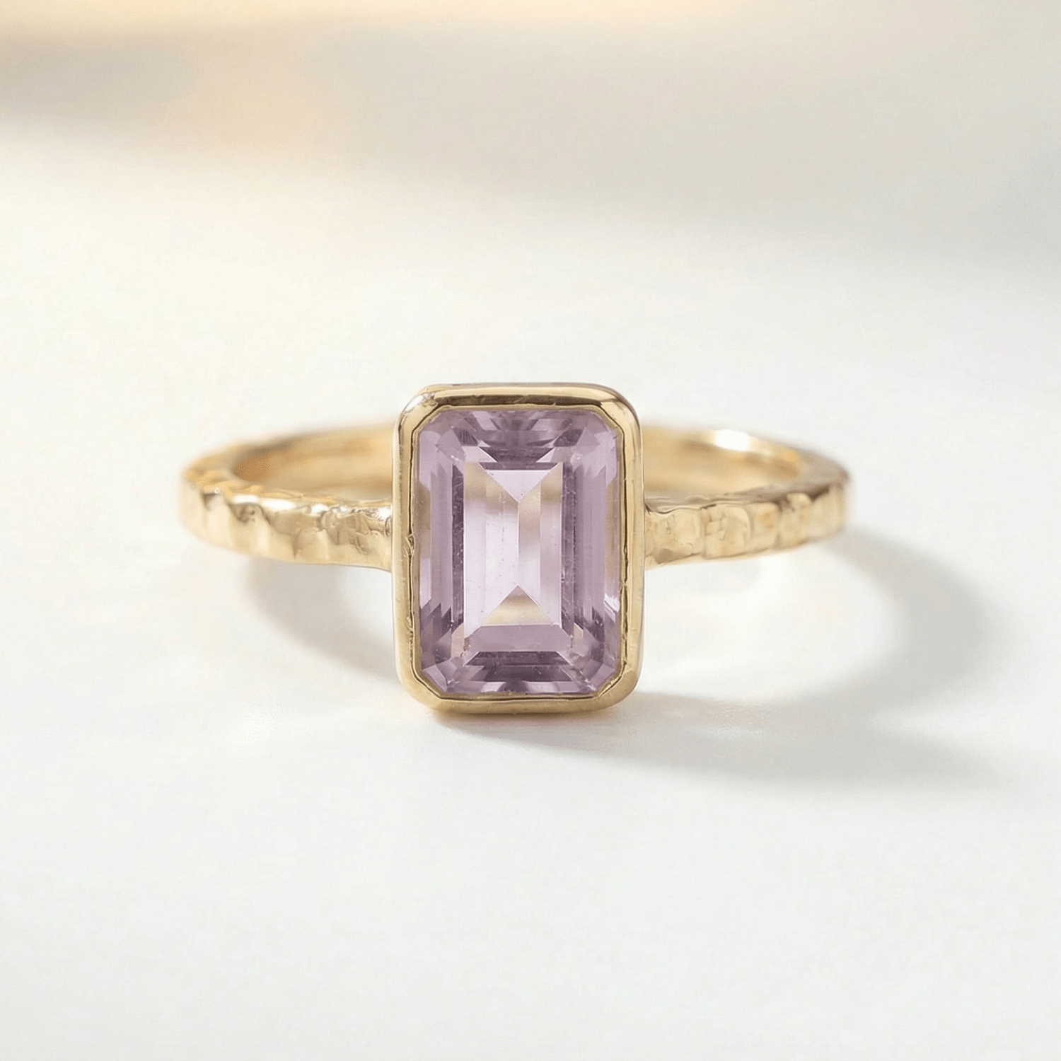 Tidewashed Amethyst Ring - Octagonal Amethyst & Hammered Band