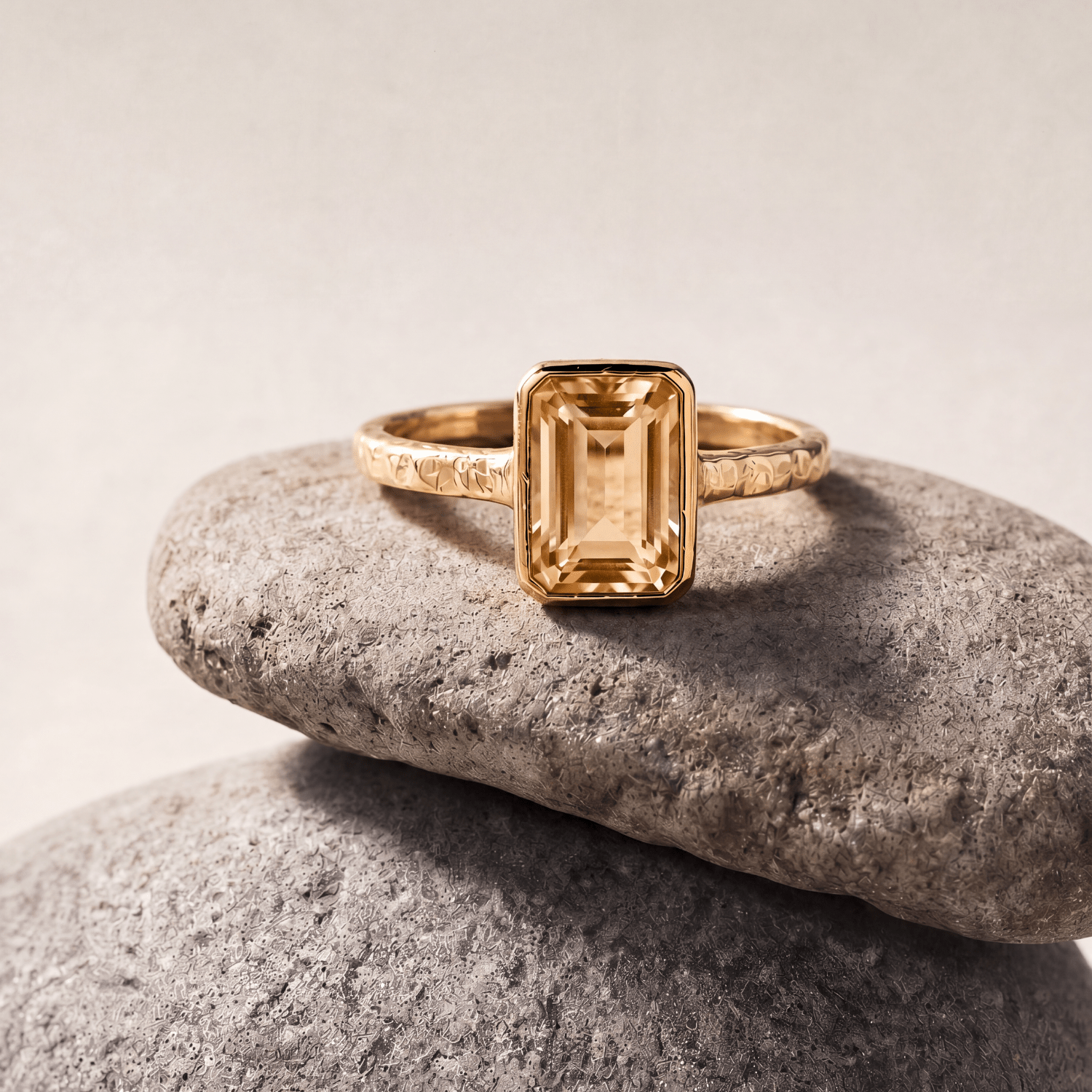 Tidewashed Citrine Ring - Octagonal Citrine & Hammered Band