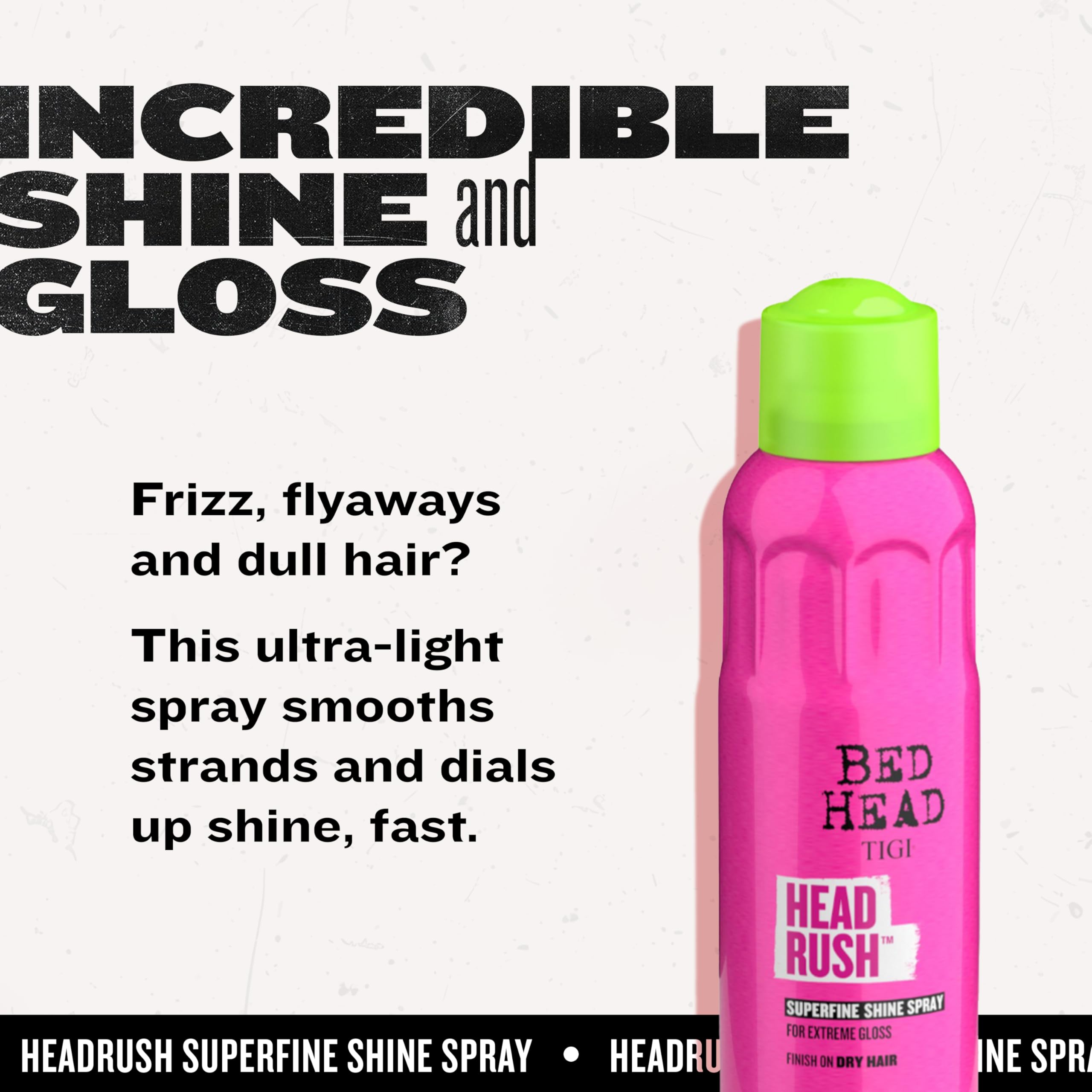 TIGI Bed Head Headrush Shine Hair Spray 5.3 oz – Glossy Finish & Lightweight Frizz Control