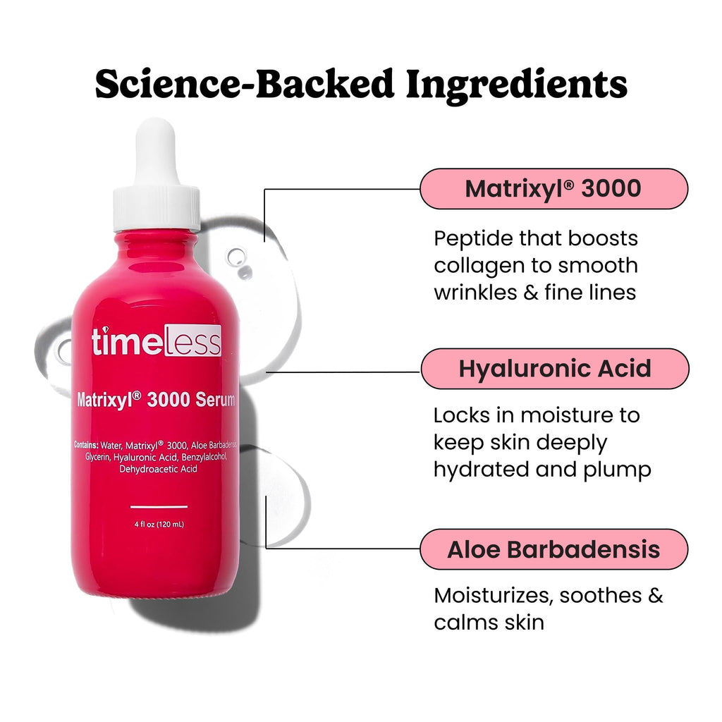 Timeless Skin Care Matrixyl 3000 Serum – Fragrance-Free Hydration with Hyaluronic Acid (4 oz)