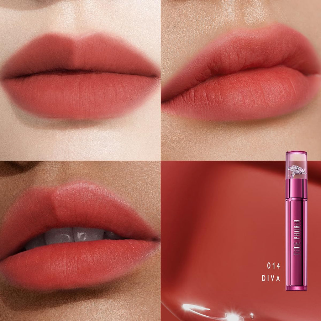 TIMEPHORIA Altera Blurring Lip Tint 014 Diva – Burnt Orange Glossy-to-Matte Finish, Blur Lip Lines, Weightless Airy Velvet Texture