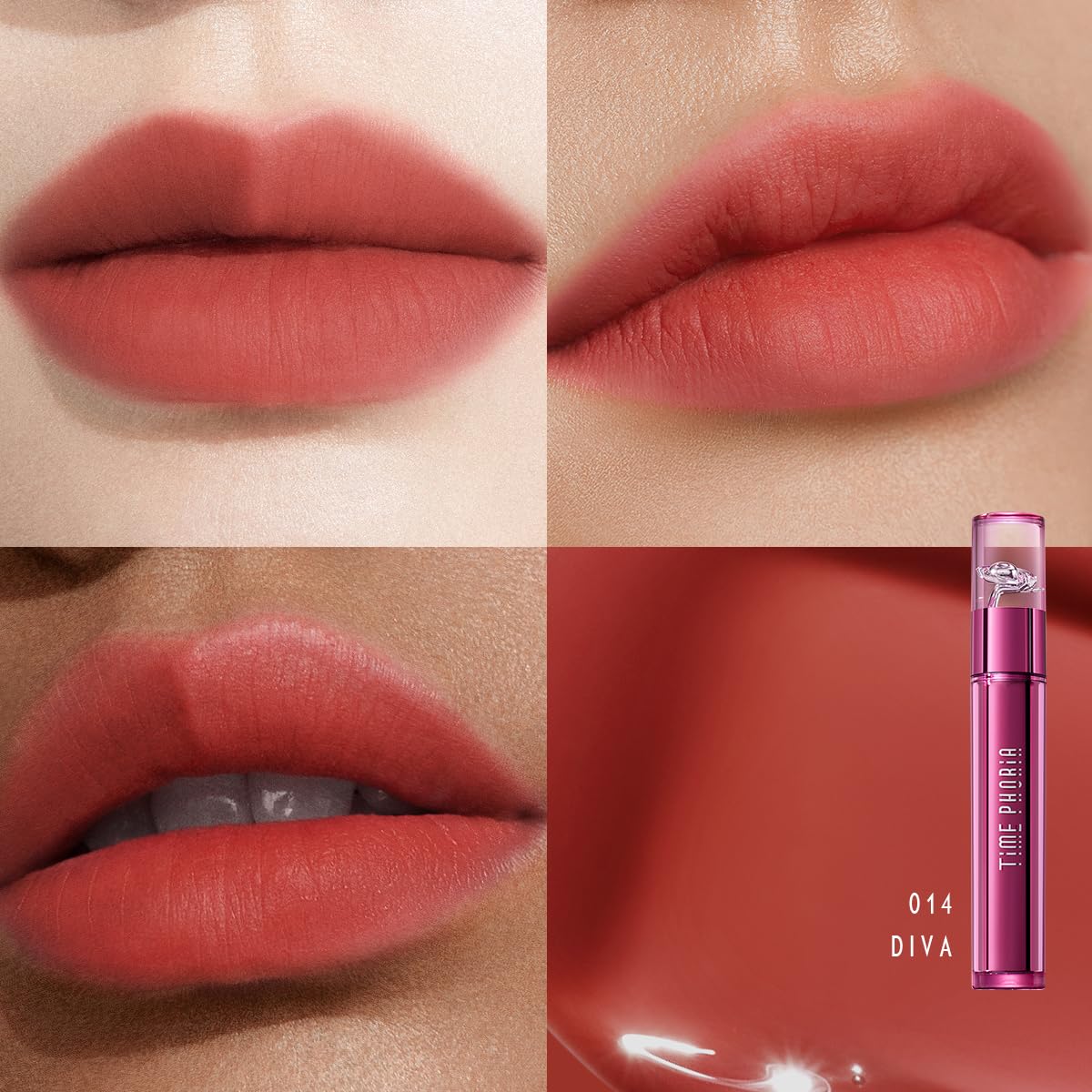 TIMEPHORIA Altera Blurring Lip Tint 014 Diva – Burnt Orange Glossy-to-Matte Finish, Blur Lip Lines, Weightless Airy Velvet Texture