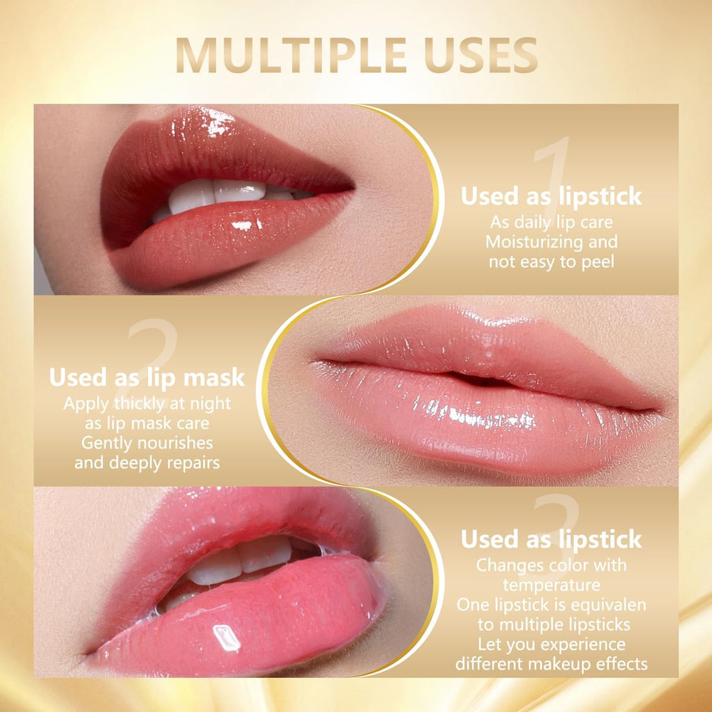 TIMLIFE 2Pcs Color-Changing Lipstick Duo | Transferproof, Gold Crystal Packaging, Hydrating Gloss