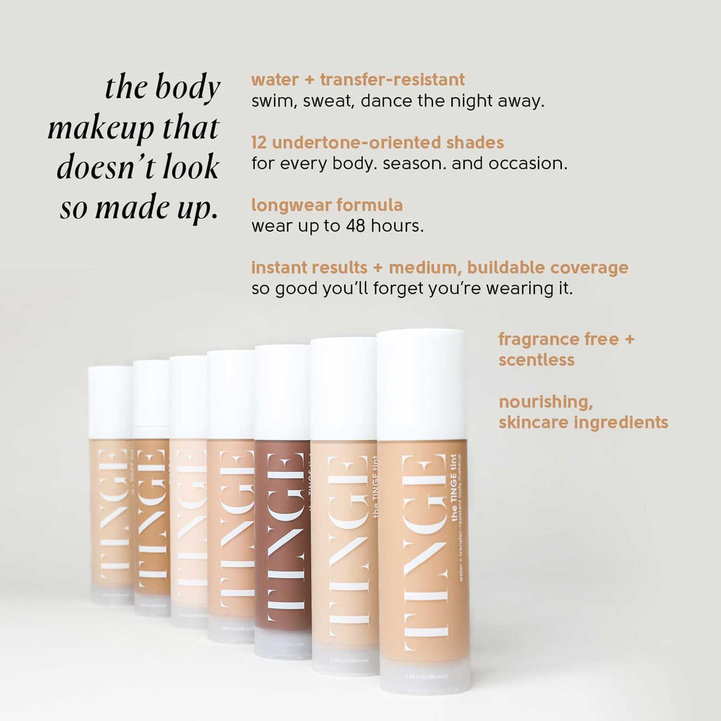 TINGE Body Makeup – Water & Transfer Resistant, Medium Coverage (Up to 48h) – Fragrance Free, Vegan, American Made