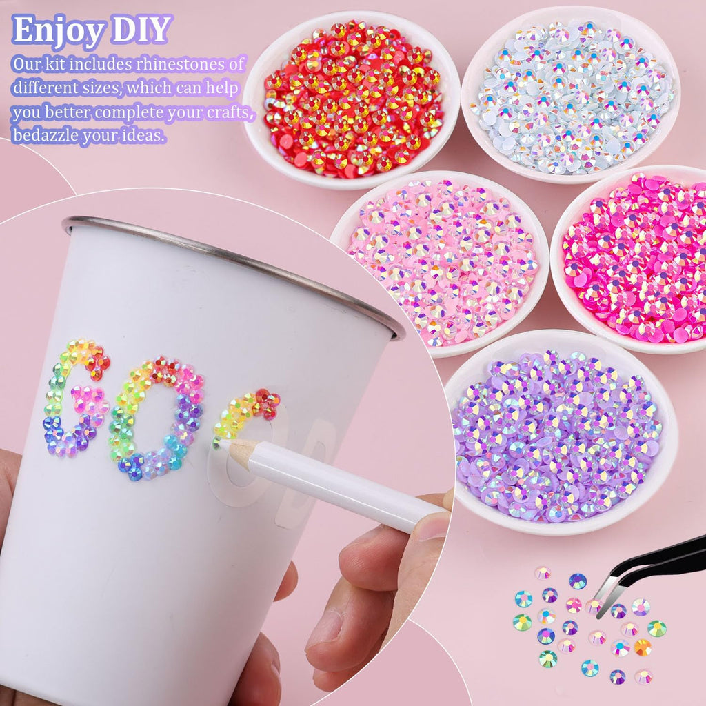 TINKRSTUFF 2 Boxes Jelly Rhinestones Kit: 25,000 Multicolor 3mm & 4mm Resin Gems + 2×10ml B7000 Glue + Tools