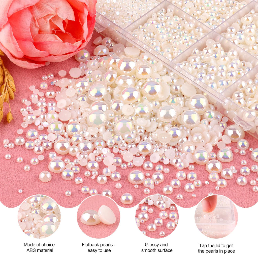 TINKRSTUFF 11000Pcs Beige AB Flatback Pearls for Crafting – 2–10mm with B7000 Glue