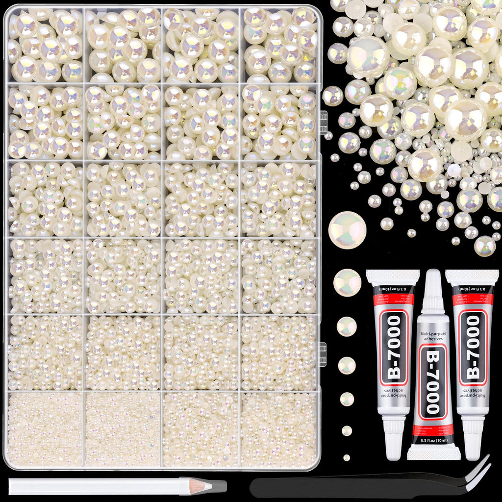 TINKRSTUFF 11000Pcs Beige AB Flatback Pearls for Crafting – 2–10mm with B7000 Glue
