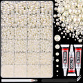 TINKRSTUFF 11000Pcs Beige AB Flatback Pearls for Crafting – 2–10mm with B7000 Glue