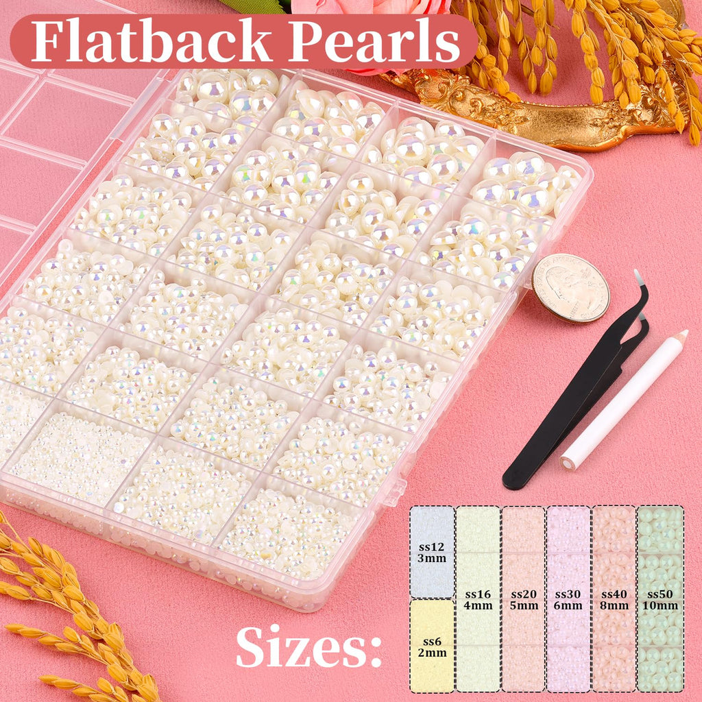 TINKRSTUFF 11000Pcs Beige AB Flatback Pearls for Crafting – 2–10mm with B7000 Glue