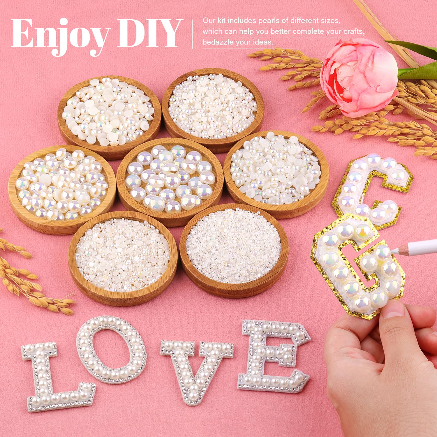 TINKRSTUFF 11000Pcs Beige AB Flatback Pearls for Crafting – 2–10mm with B7000 Glue
