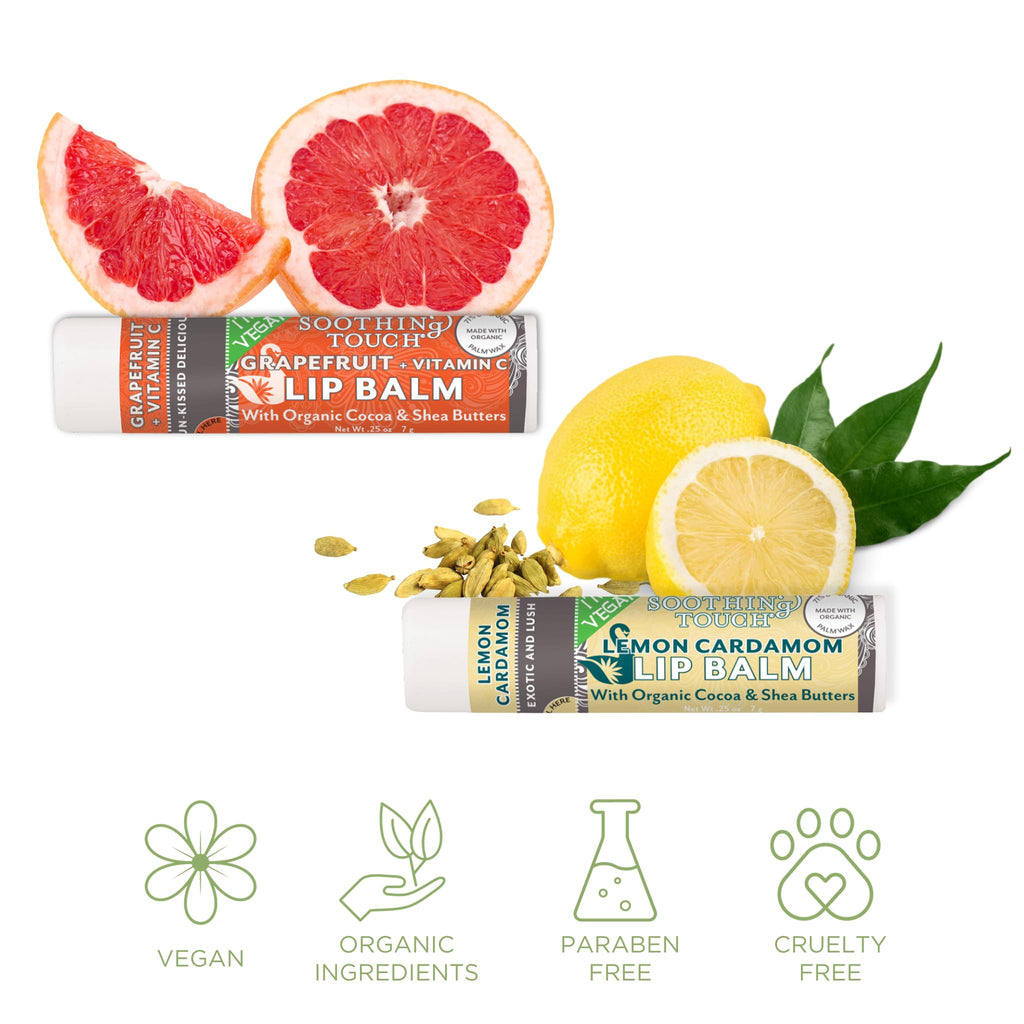 Tiny Seed Vegan Lip Balm Set – 6 Flavors + Muslin Pouch & Keychain