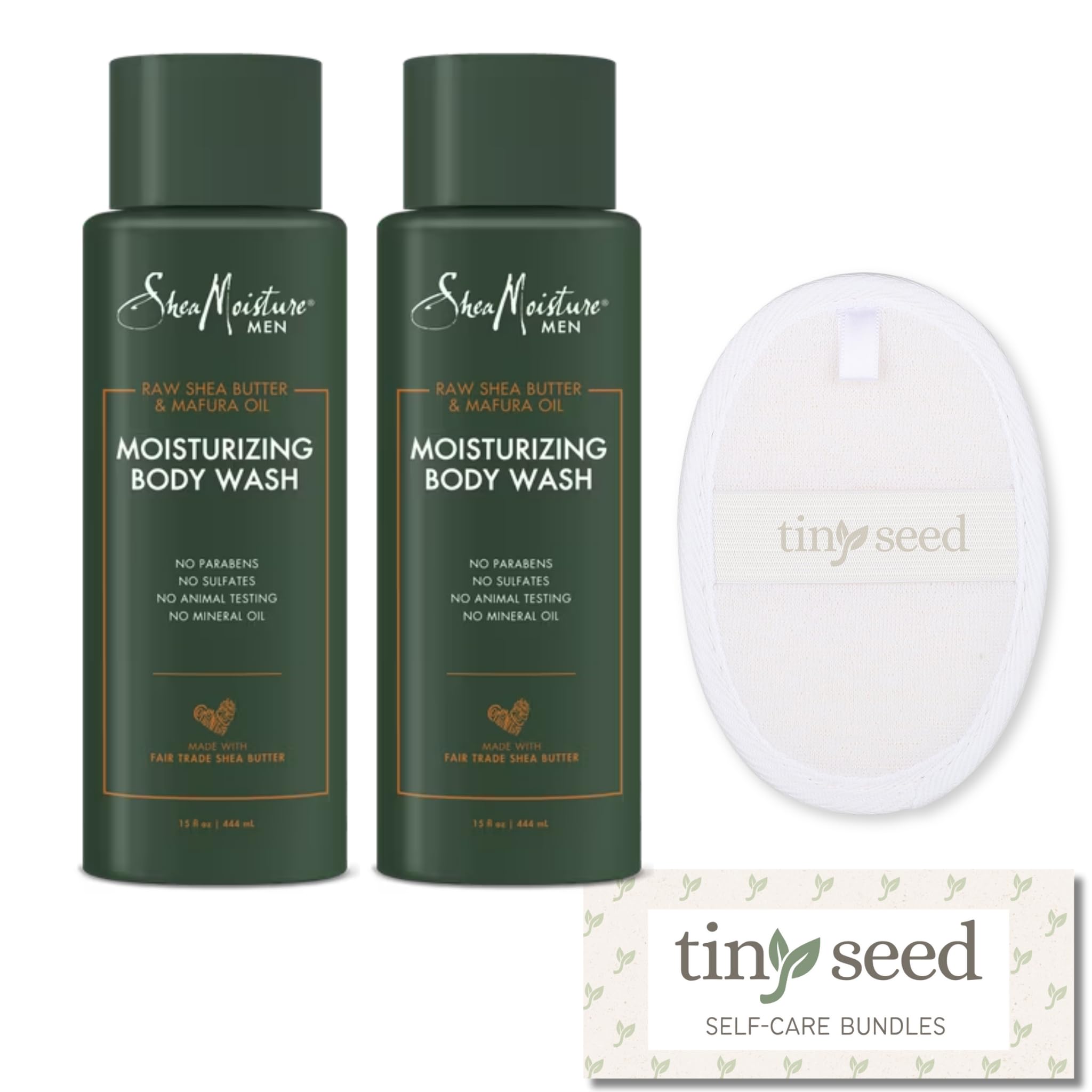 TINY SEED 2-Pack Shea Body Wash | Raw Shea Butter & Mafura Oil for Men + Free Loofah