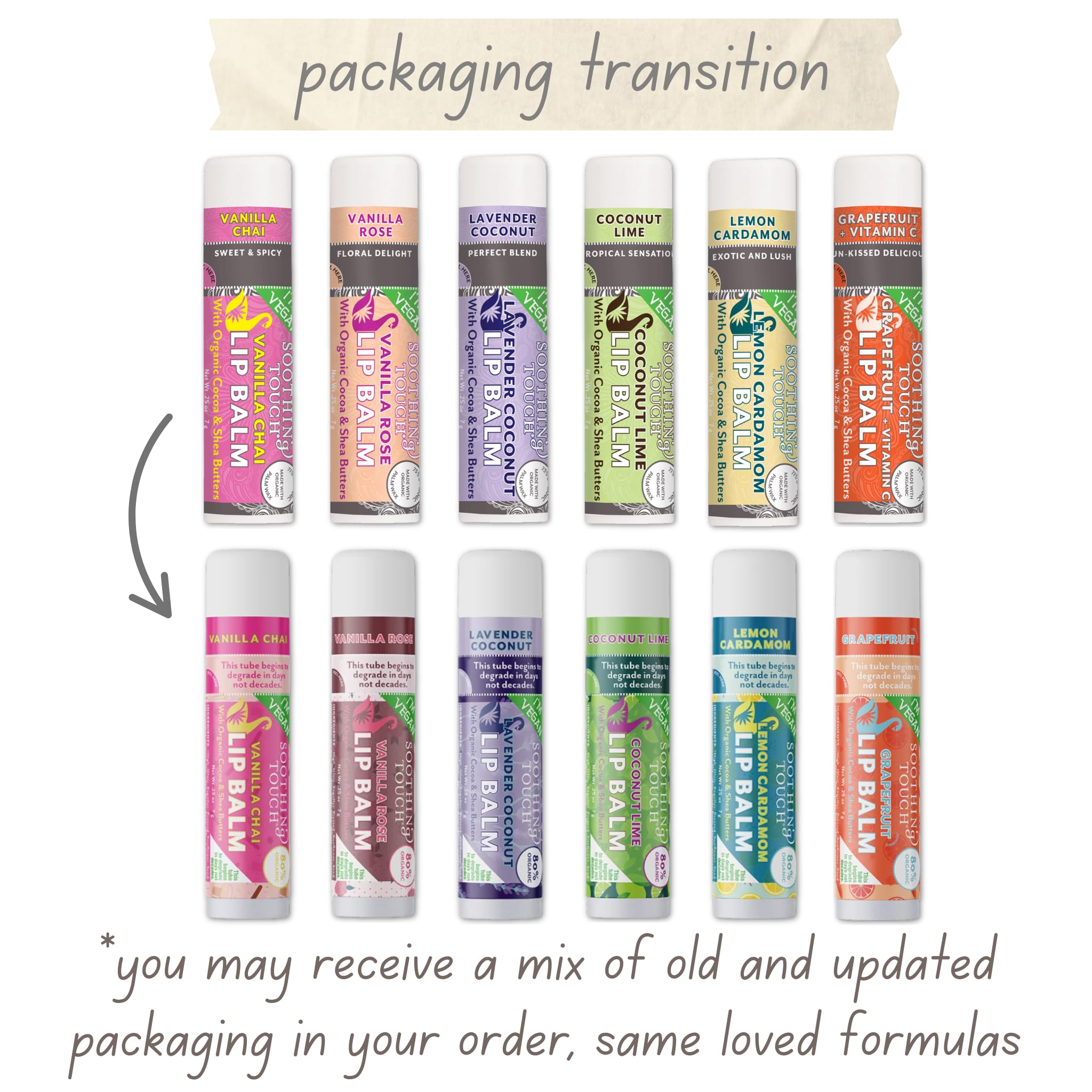 Tiny Seed Vegan Lip Balm Set – 6 Flavors + Muslin Pouch & Keychain