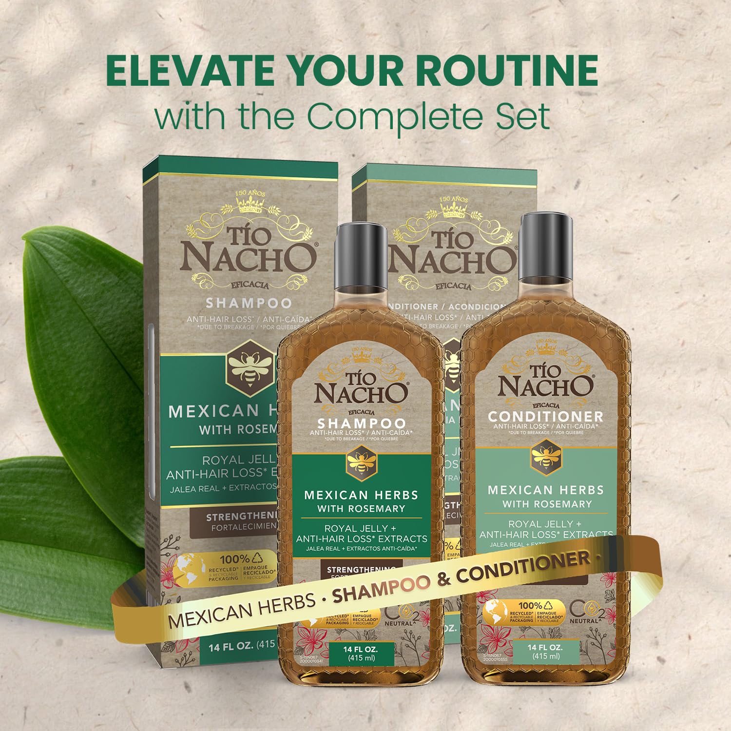 Tío Nacho Mexican Herbs Anti-Hair Loss Shampoo with Royal Jelly & Rosemary – 32 oz Pack of 2