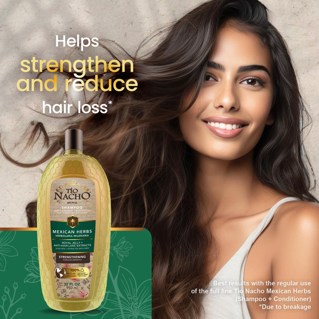 Tio Nacho Mexican Herbs Shampoo – Strengthening, Anti Breakage, Royal Jelly, Ginseng & Jojoba | 32 Fl Oz | Paraben & Cruelty Free