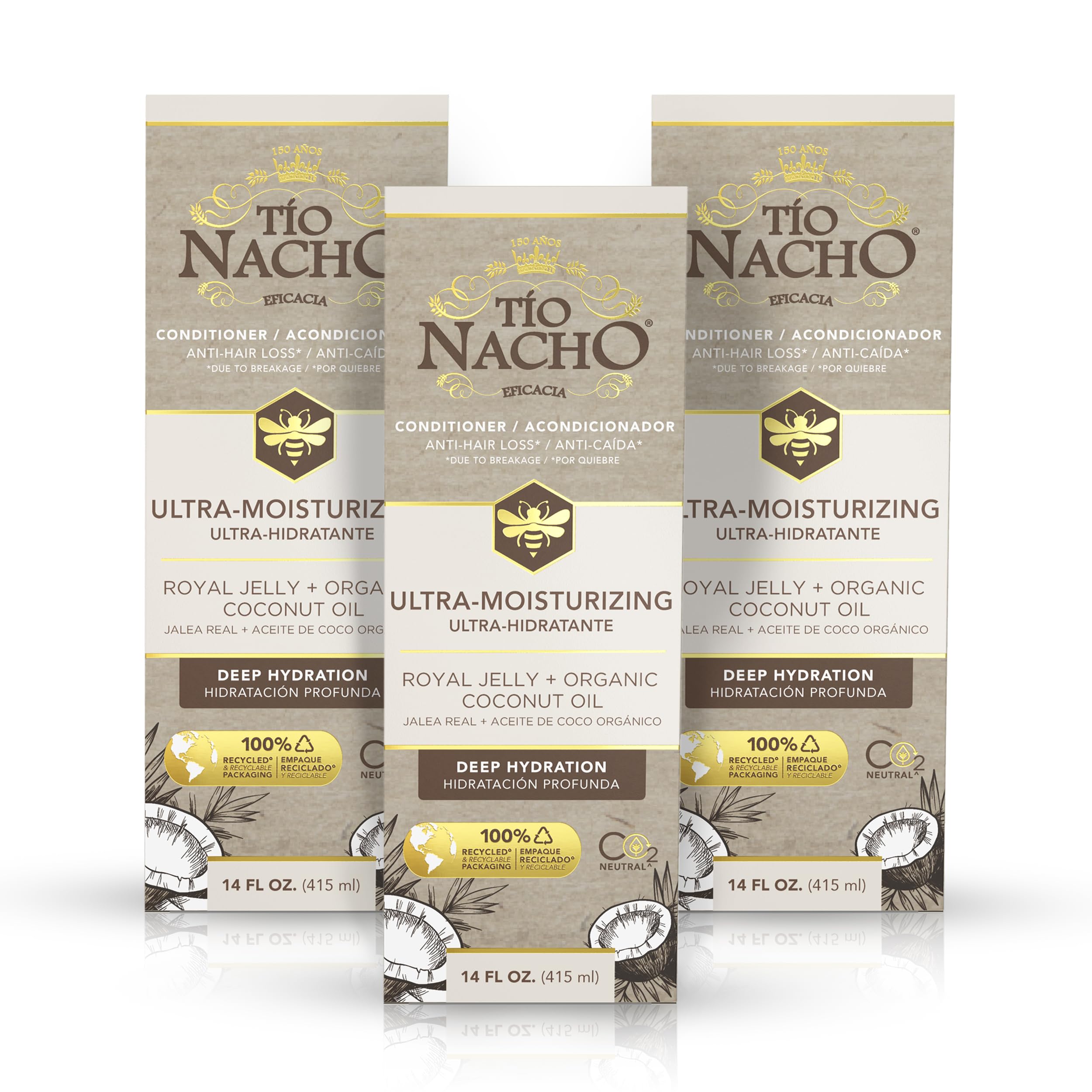 Tio Nacho Ultra-Moisturizing Frizz Conditioner — Royal Jelly & Organic Coconut Oil, Deep Hydration (14 oz x 3)