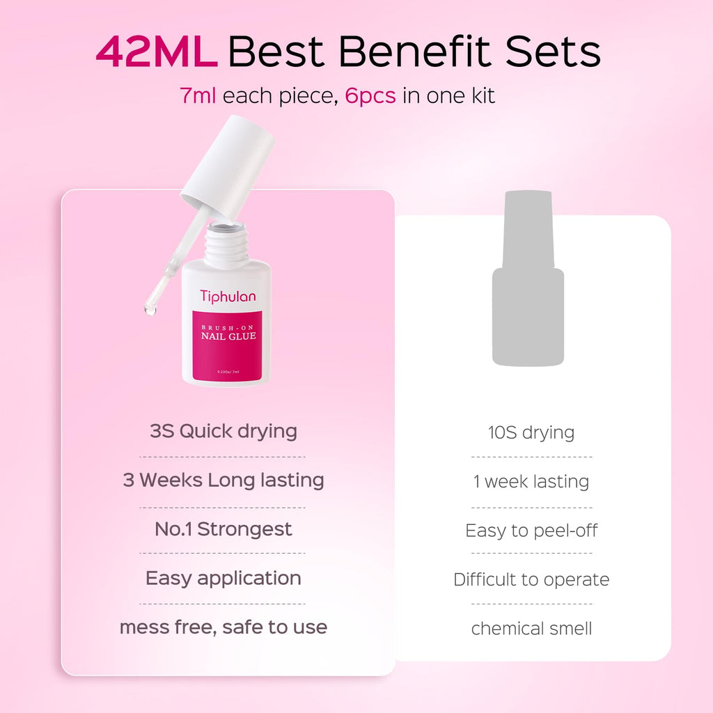 TIPHULAN 42ml Brush-On Nail Glue for Press-On & Acrylic Nails – Strong, Fast-Drying, Mess-Free