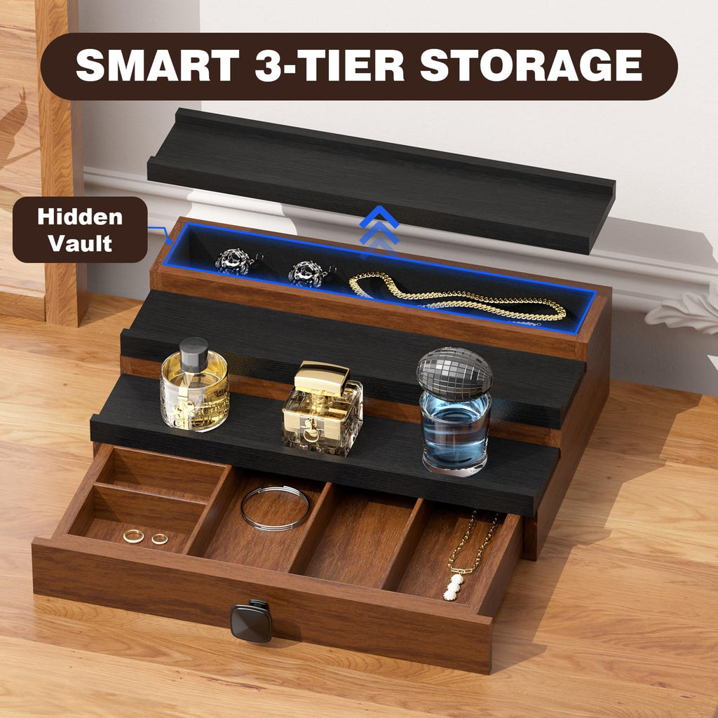 TIRYIUOU Cologne Organizer – 3-Tier Wooden Display with Drawer & Vault