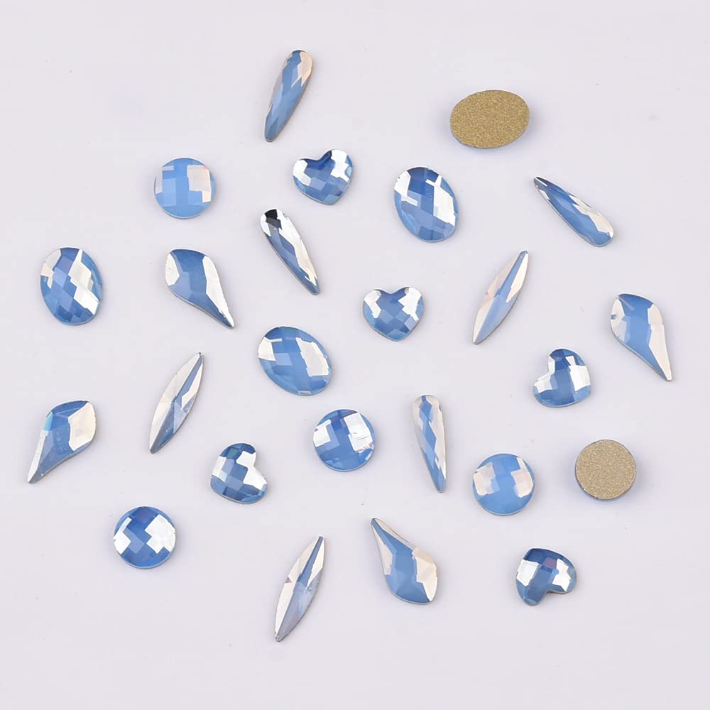 Tisslan Blue Opal Nail Rhinestones – 60pcs 6 Shapes + 480 Round Gems (540 total) for Nail Art