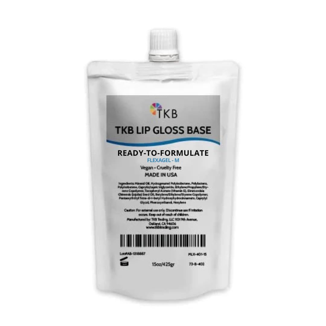 TKB Lip Gloss Base (Flexagel M) – Moisturizing, High Shine, Crystal Clear, Vegan & Cruelty-Free | Made in USA | 15 oz