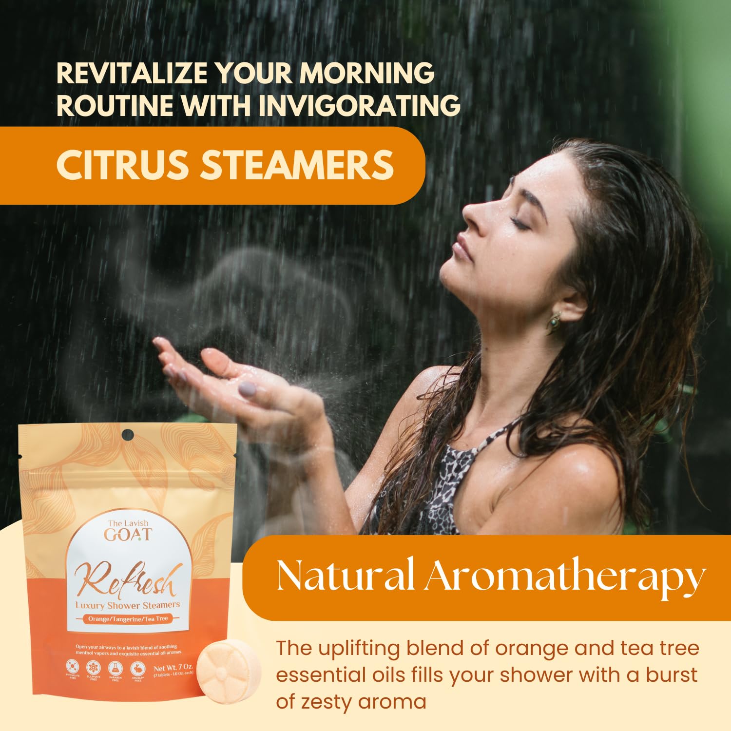 The Lavish Goat TLG Refresh Shower Steamers – USA Made, Orange Tea Tree, Extra Menthol